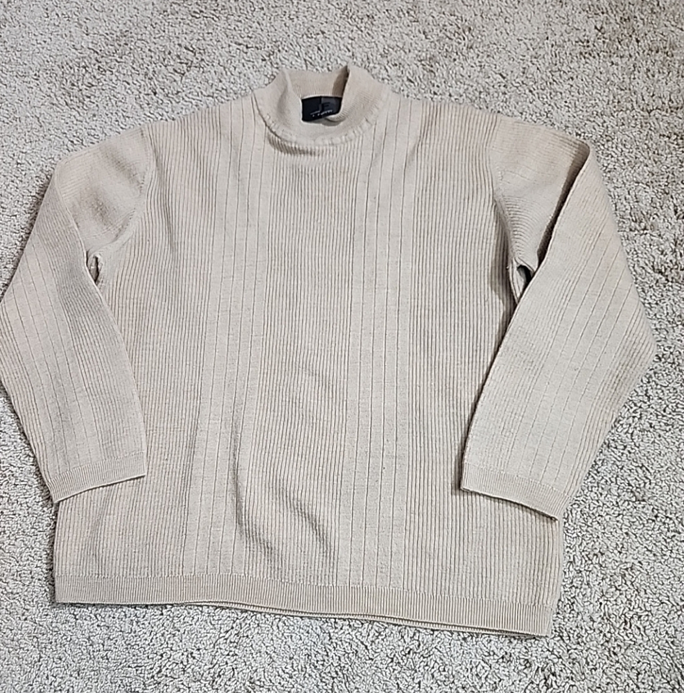 J. Ferrar JF Mens 100% Merino Wool M Mock Neck Sweater Washable Brown